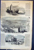 Old Antique Print Lighthouse Entrance Sea AzFrench English Yenikale 1855 19th