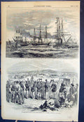Antique Old Print Retribution Leaving Kiel Harbour Other Ships Yenikale 1855