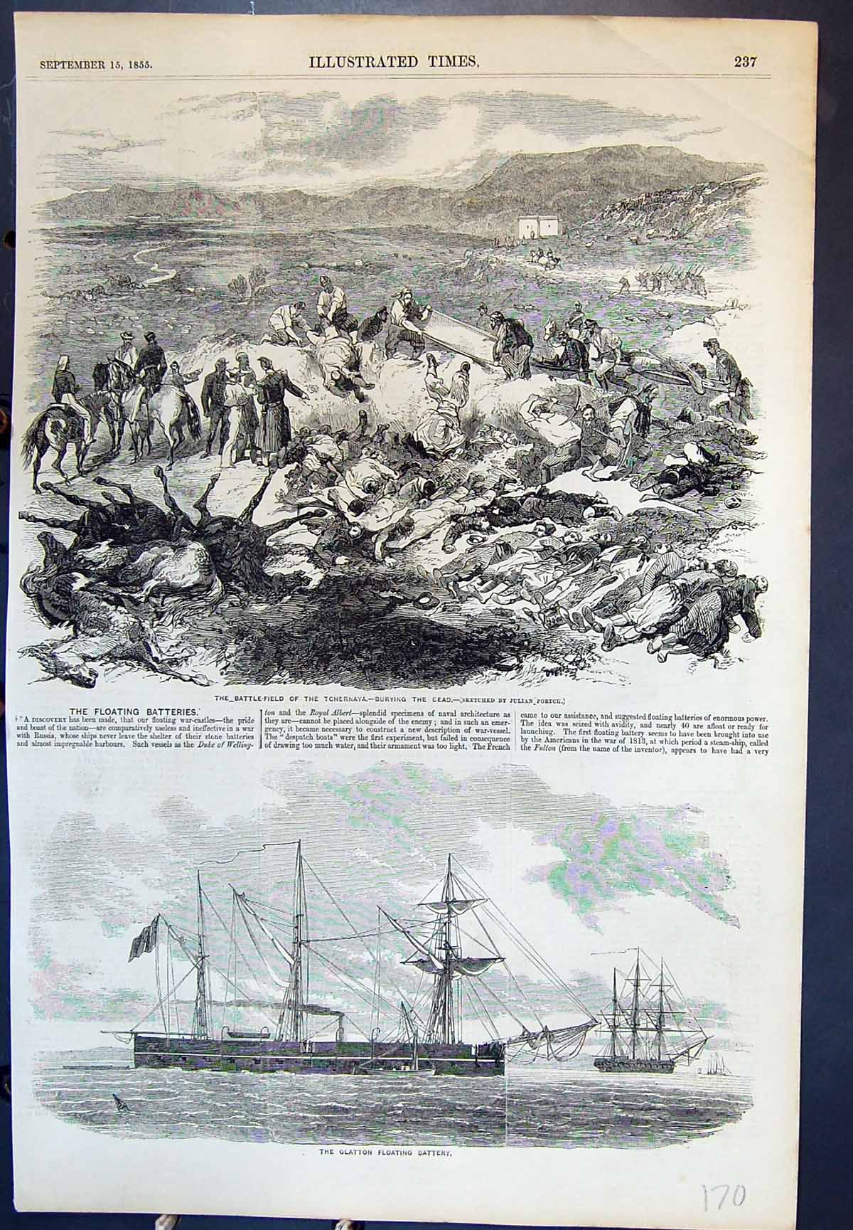 Old Battlefield Tchernaya Burying Dead Glatton Floating Battery 1855 Victorian