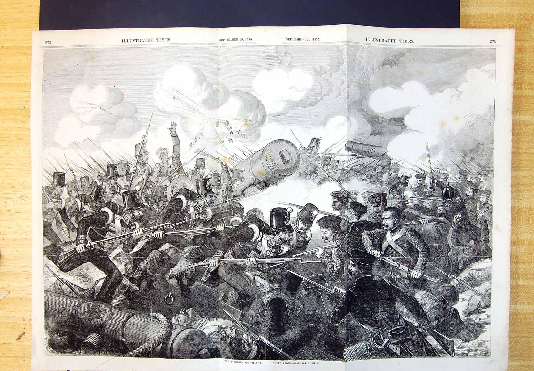 Antique Print Struggle Withing Great Redan Siers Hand-To-Hand Combat 1855 19th