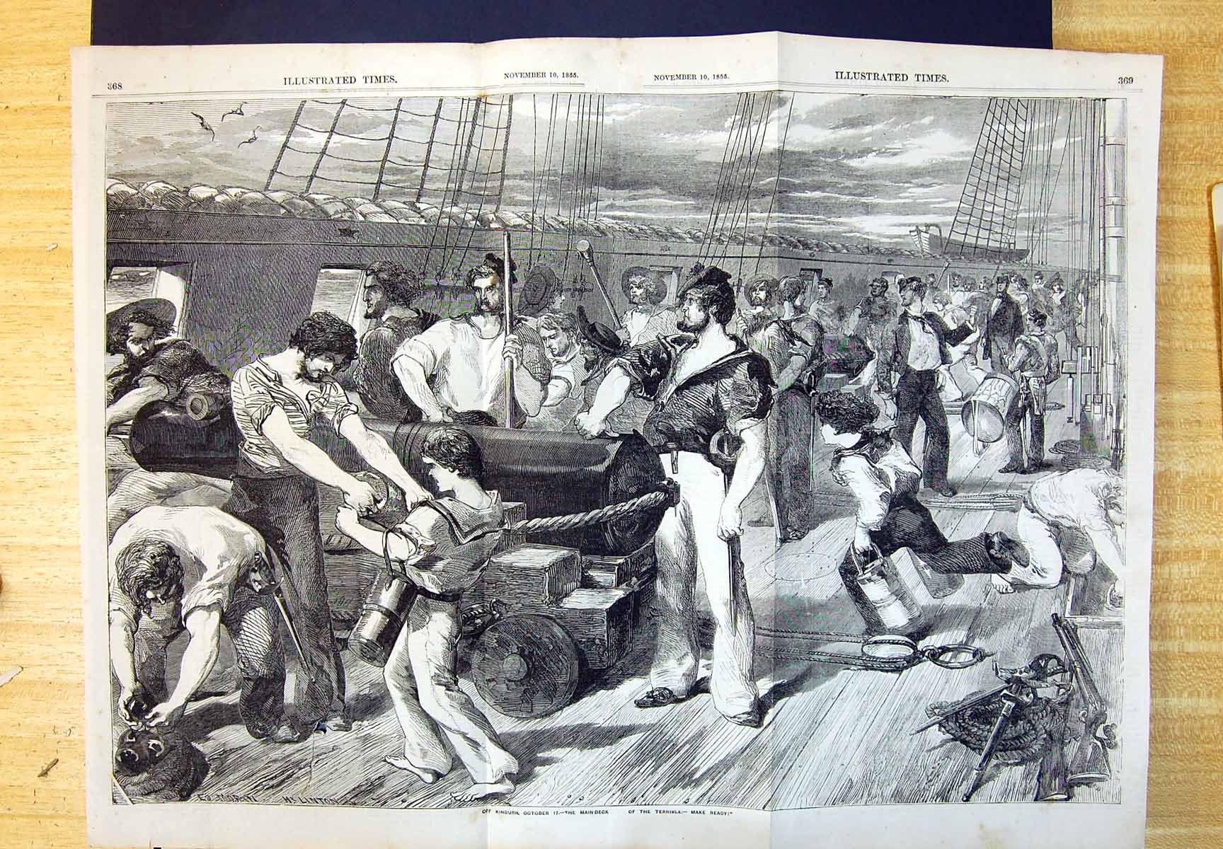 Old Print Damaged Off Kinburn The Main Deck The Terrible Make Ready 1855 19th
