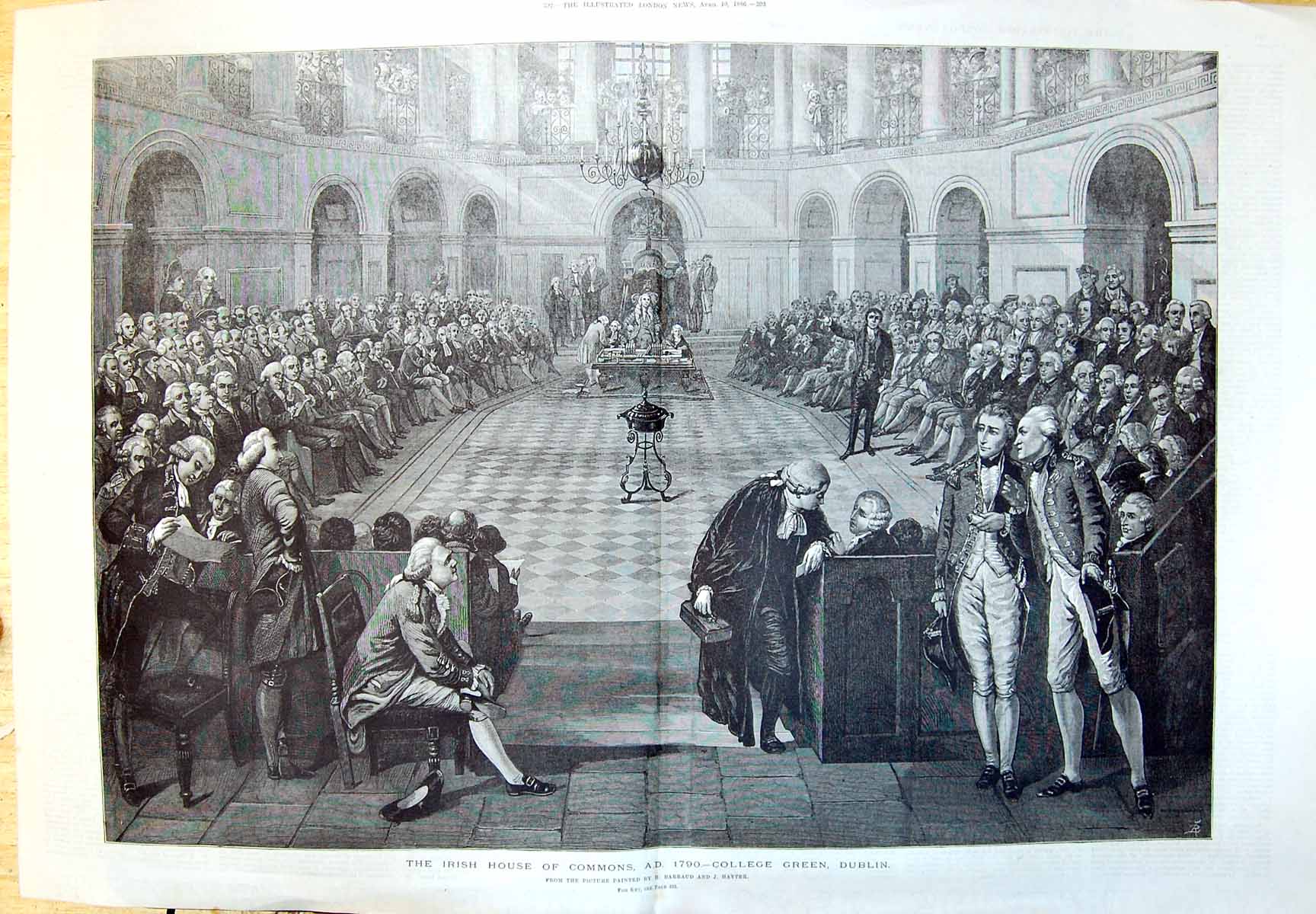 Antique Old Print The Irish House Commons Ad 1790 College Green Dublin 1886