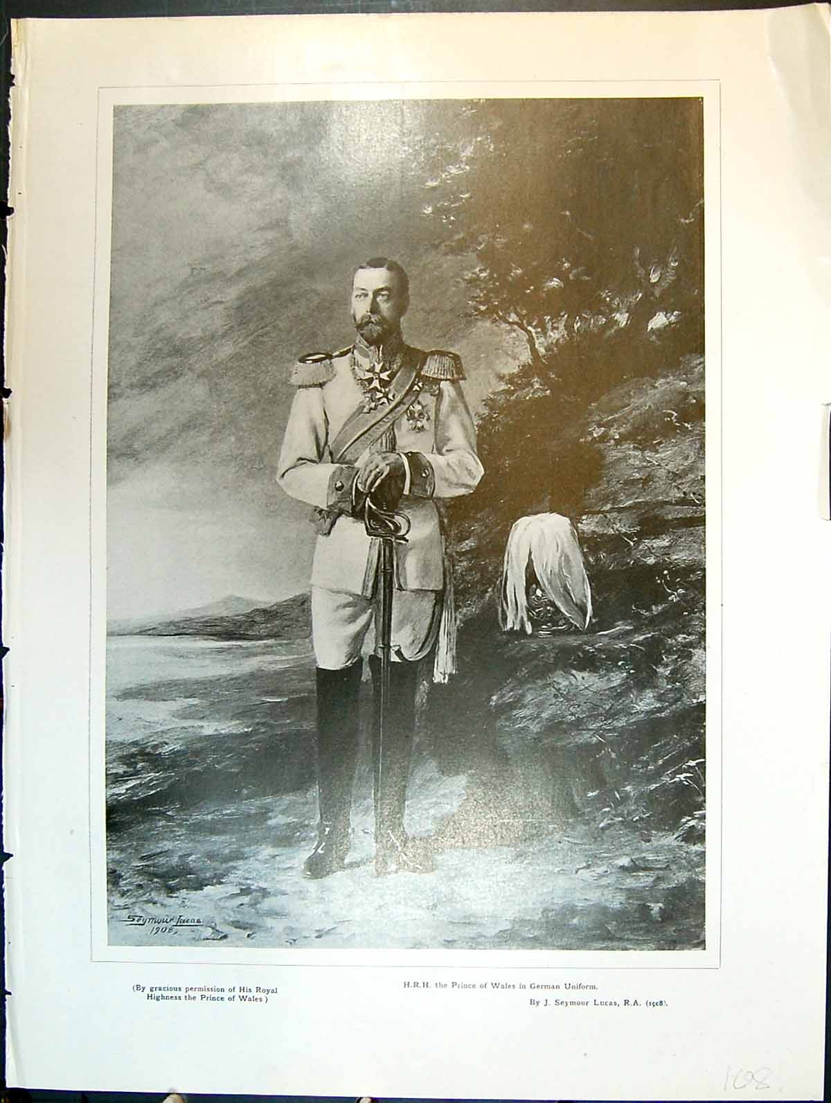 Old Antique Print J Seymour Lucas Hrh The Prince Wales In German Uniform