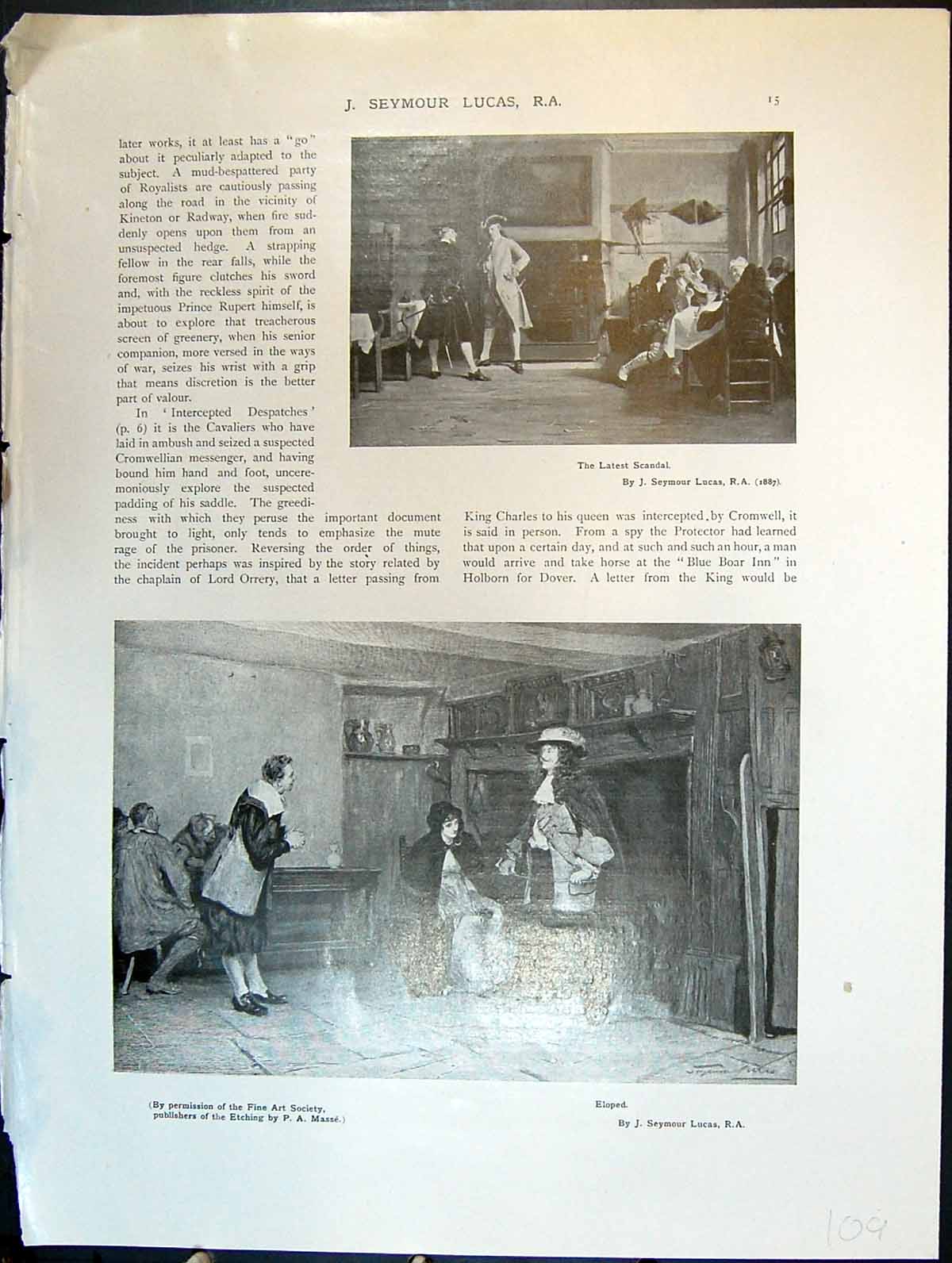 Antique Old Print J Seymour Lucas The Latest Scandal Eloped Groups Gentlemen