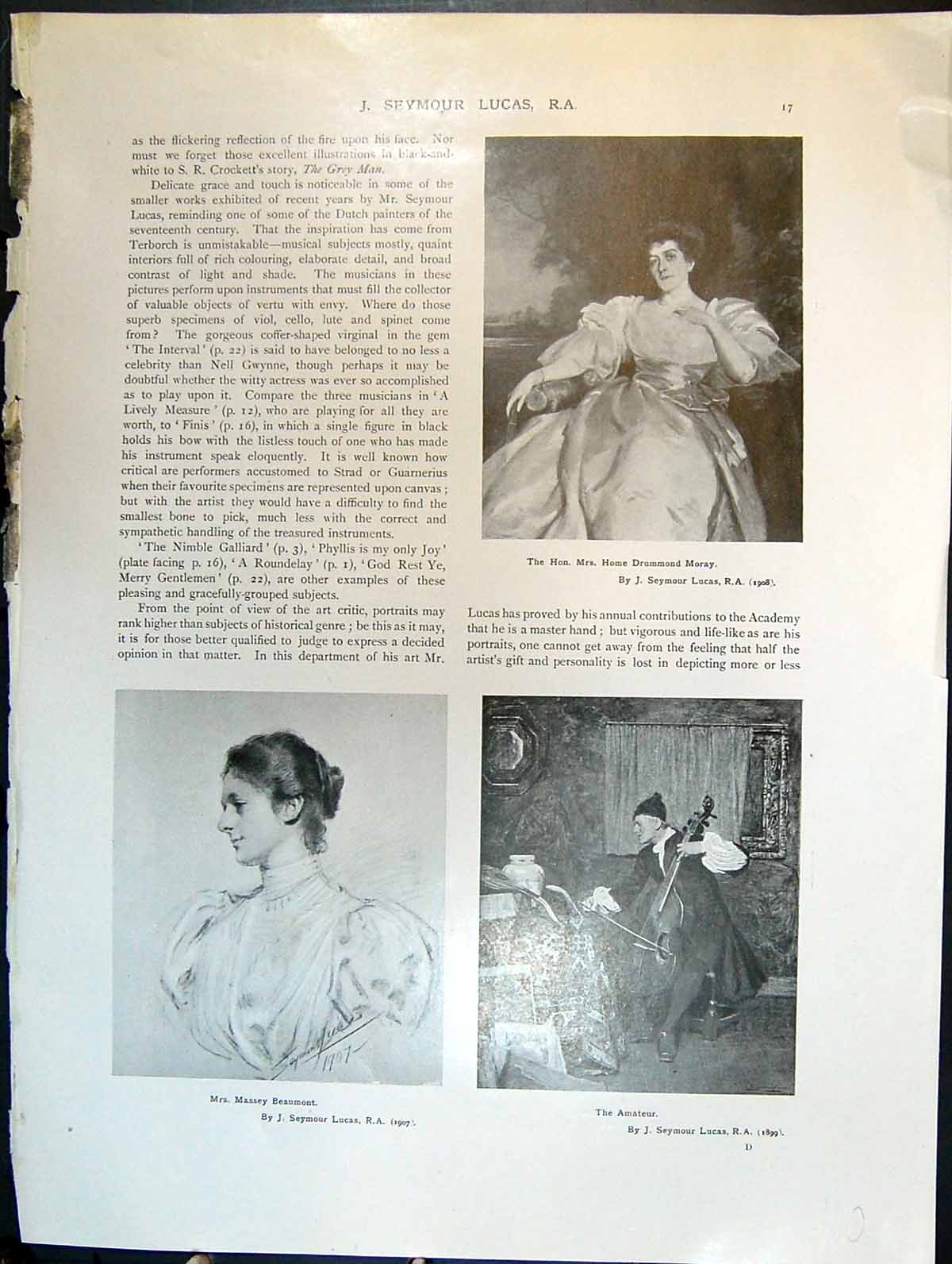 Antique Old Print J Seymour Lucas Mrs Hd Moray Massey Beaumont The Amateur