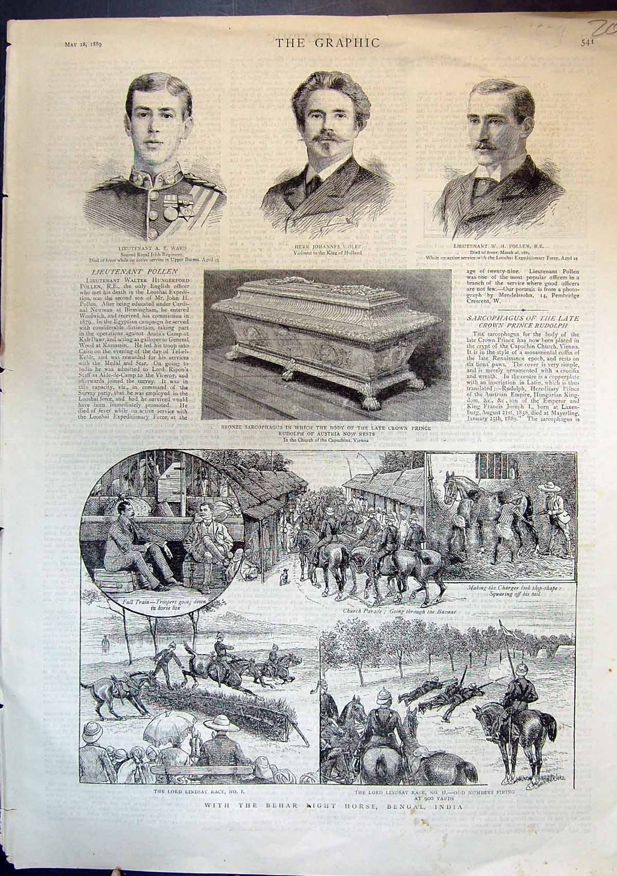 Antique Old Print Portraits Sarcophagus Behar Light Horse Bengal India 1889