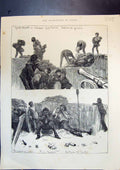 Antique Old Print Boys Helping Build Embankments Sand Bags Porte Maillot 1871