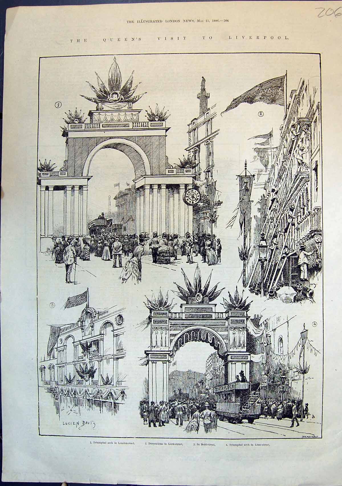 Old Queen'S Visit To Liverpool Triumphal Arch Decorations Flags 1886 Victorian