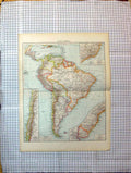 Antique Old Print Colour Map South America Brazil Uruguay Chile Rio Janeiro