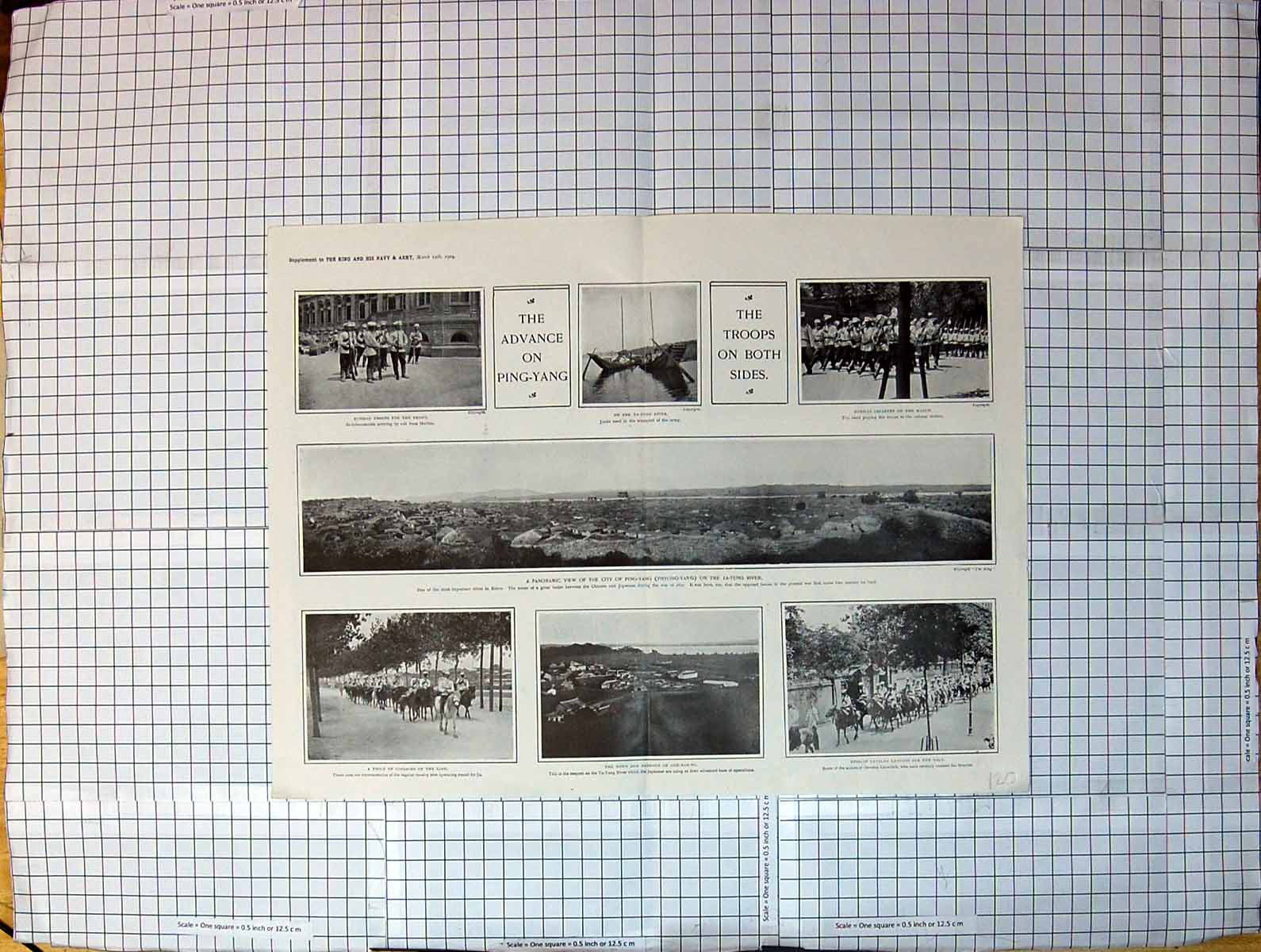 Old Print 1904 Japan War Ping-Yang Ta-Tung River Che-Nan-Po Russian Army 20th