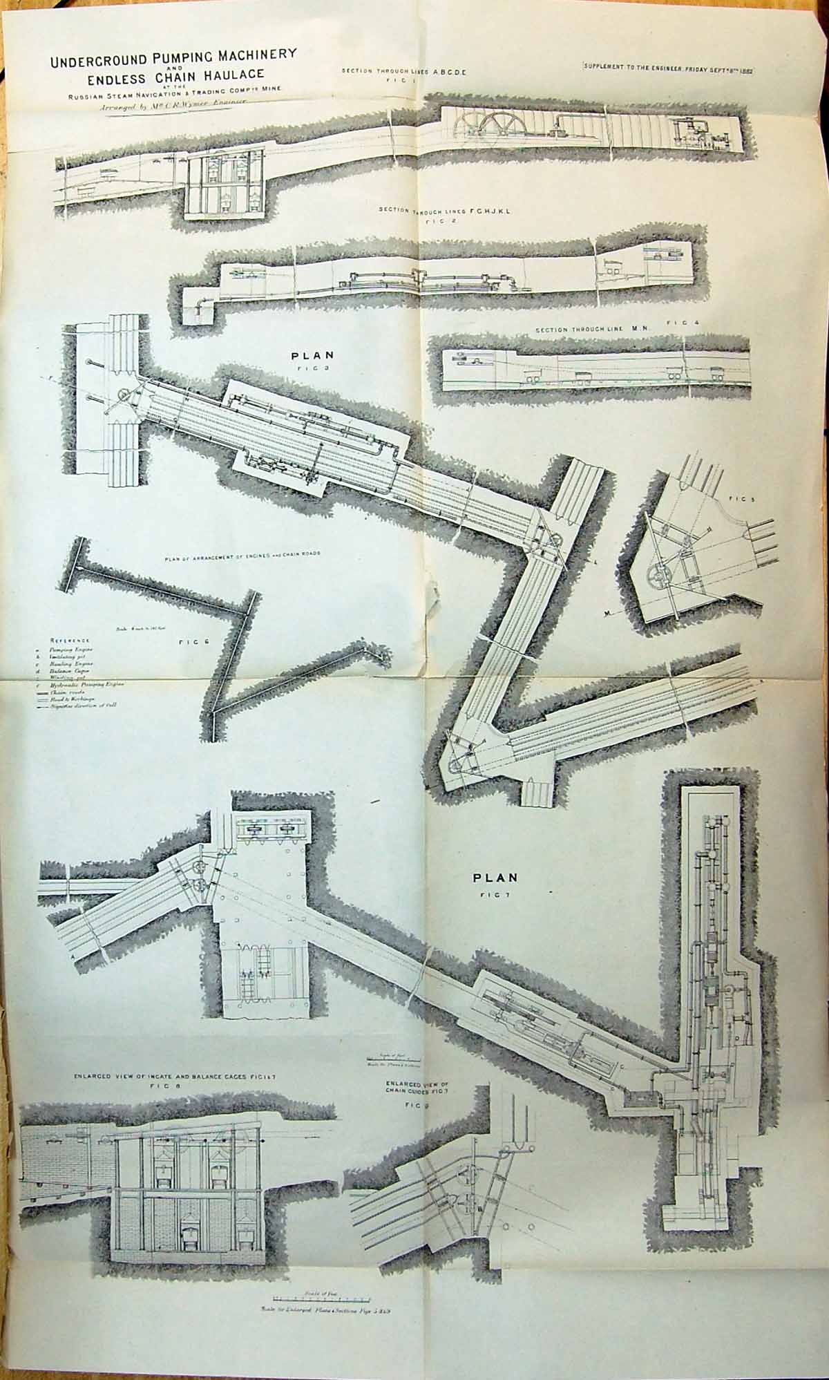 Antique Old Print Underground Pumping Machinery Endless Chain Haulage Wymer