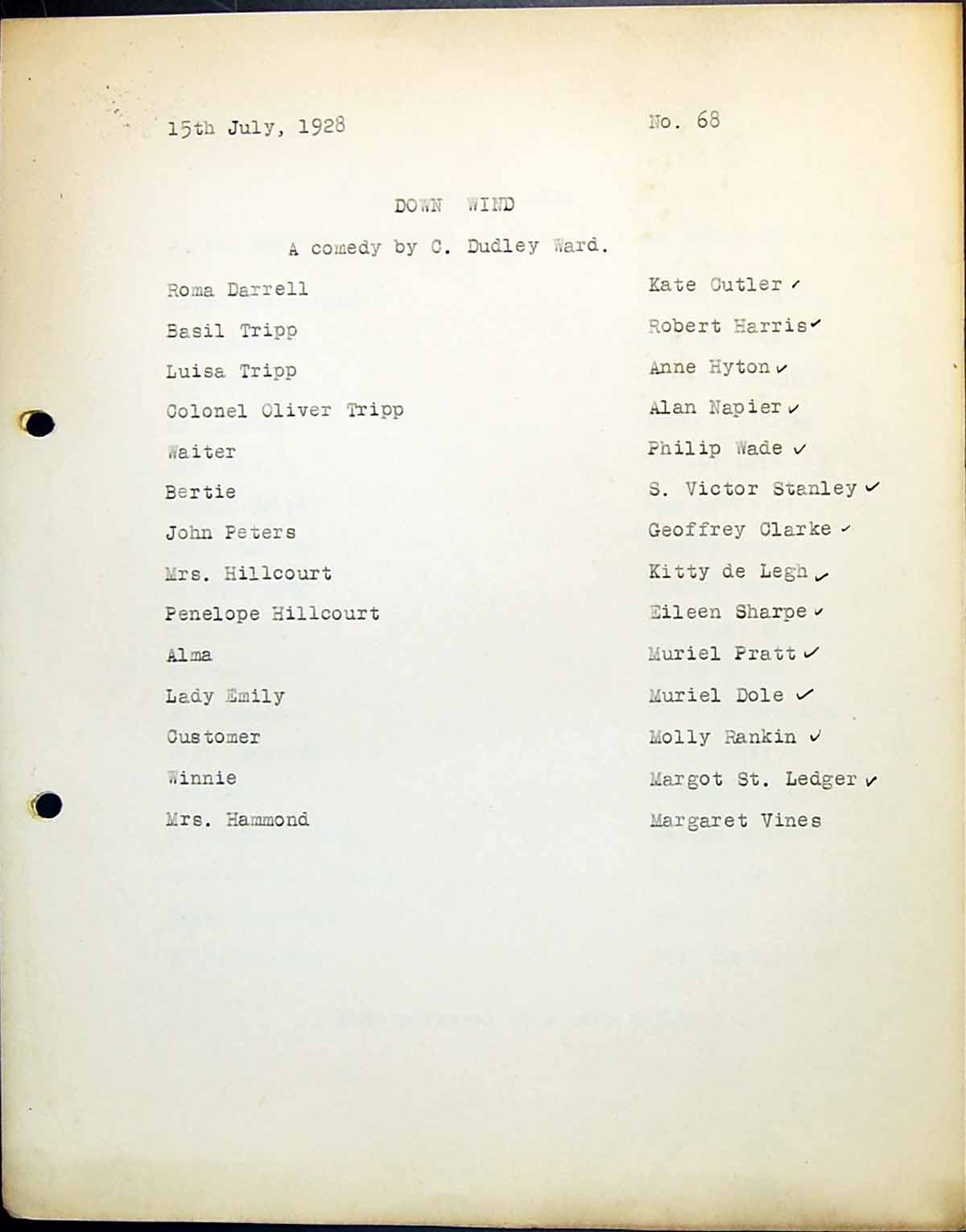 Old 1928 Theatre Down Wind Comedy Dudley Ward Darrell Cutler Tripp Na 20th