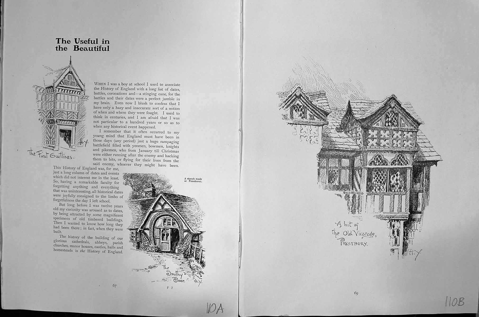 Old Hayward Young Sketch C1912 Penshurst Smithy Door Vicarage Prestbu 20th