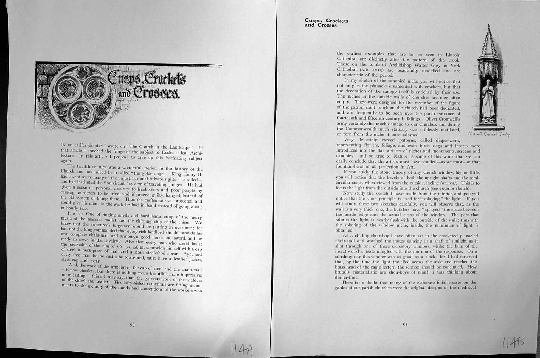 Old Hayward Young Sketch C1912 Cusps Crockets Crosses Buttresses Chur 20th