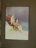 Original Old Antique Print Sea Scene Houses Boats C1912 Colour Hayward Young