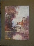 Old Print River Scene Family House Country Road Trees C1912 Hayward Young 20th