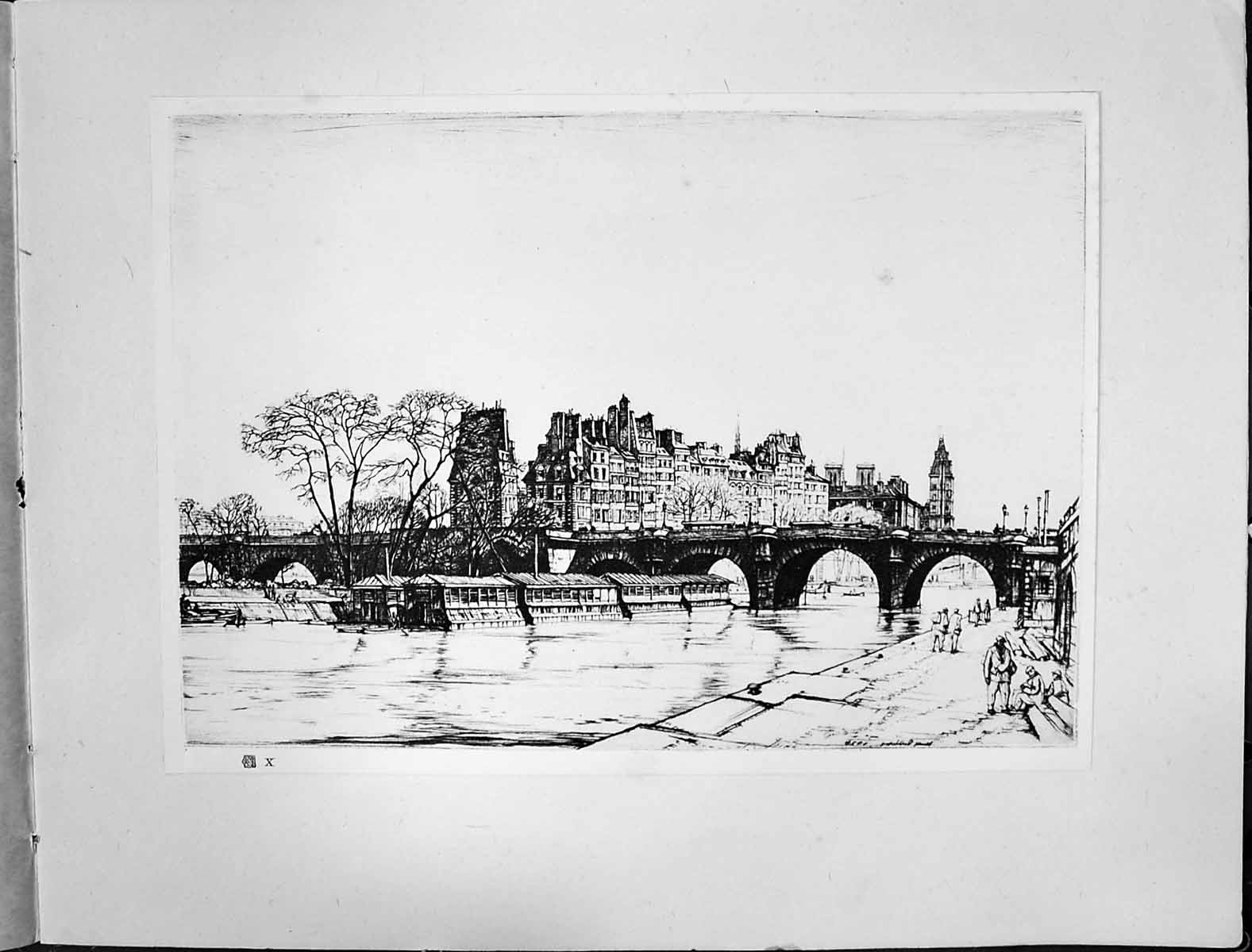 Old 1928 Etching Rushbury Ile De La Cite Paris France River Boats Bri 20th
