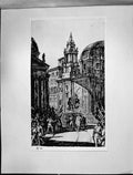 Old 1928 Etching Rushbury Fascisti Street Procession Architecture Bui 20th