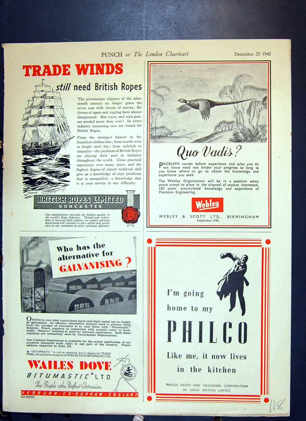 Old Print Viyella Nuffield Webley Scott Philco Wailes Dove British Ropes