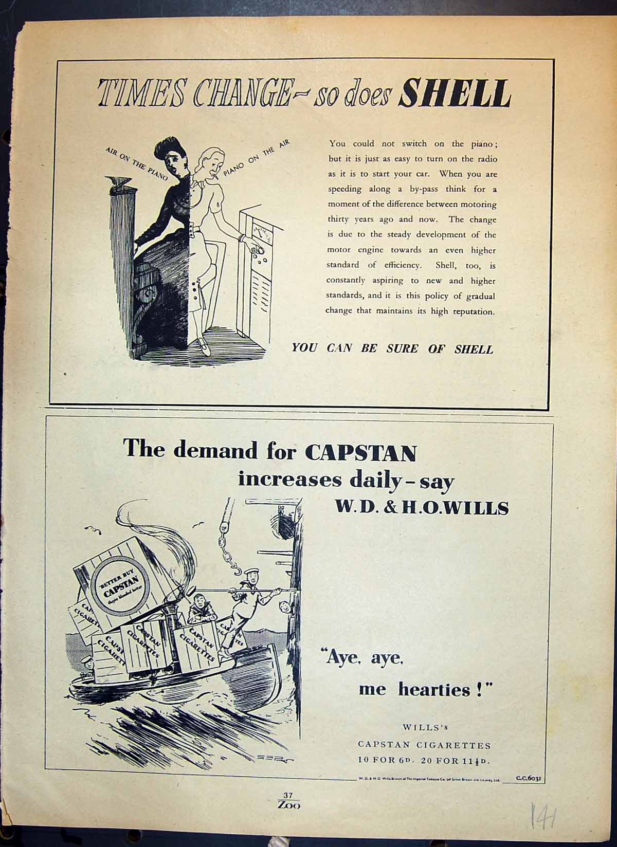 Antique Old Print Shell Wills'S Capstan Cigarettes Shells Das Meereswunder