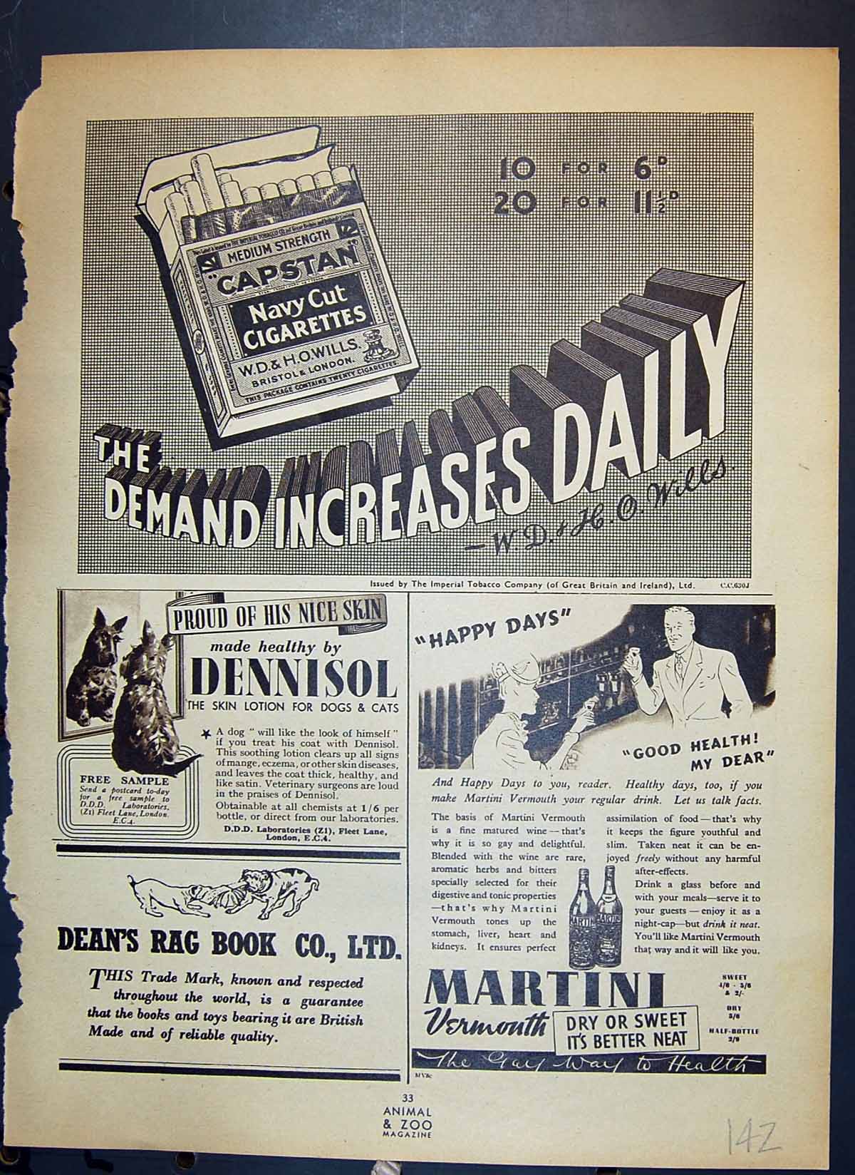 Old Capstan Cigarettes Dennisol Martini Dean'S Book Sally Dog Leopard