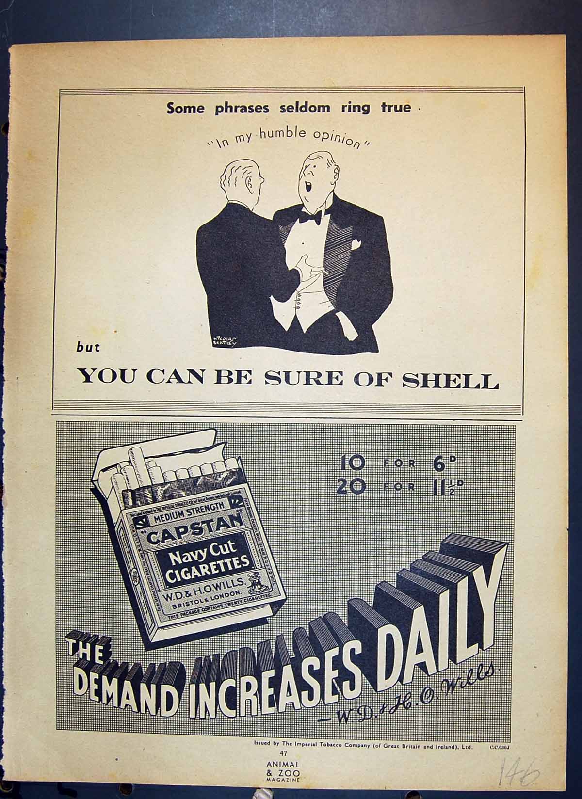 Antique Old Print Shell Capstan Navy Cut Cigarettes Children Zoo Raj Piari