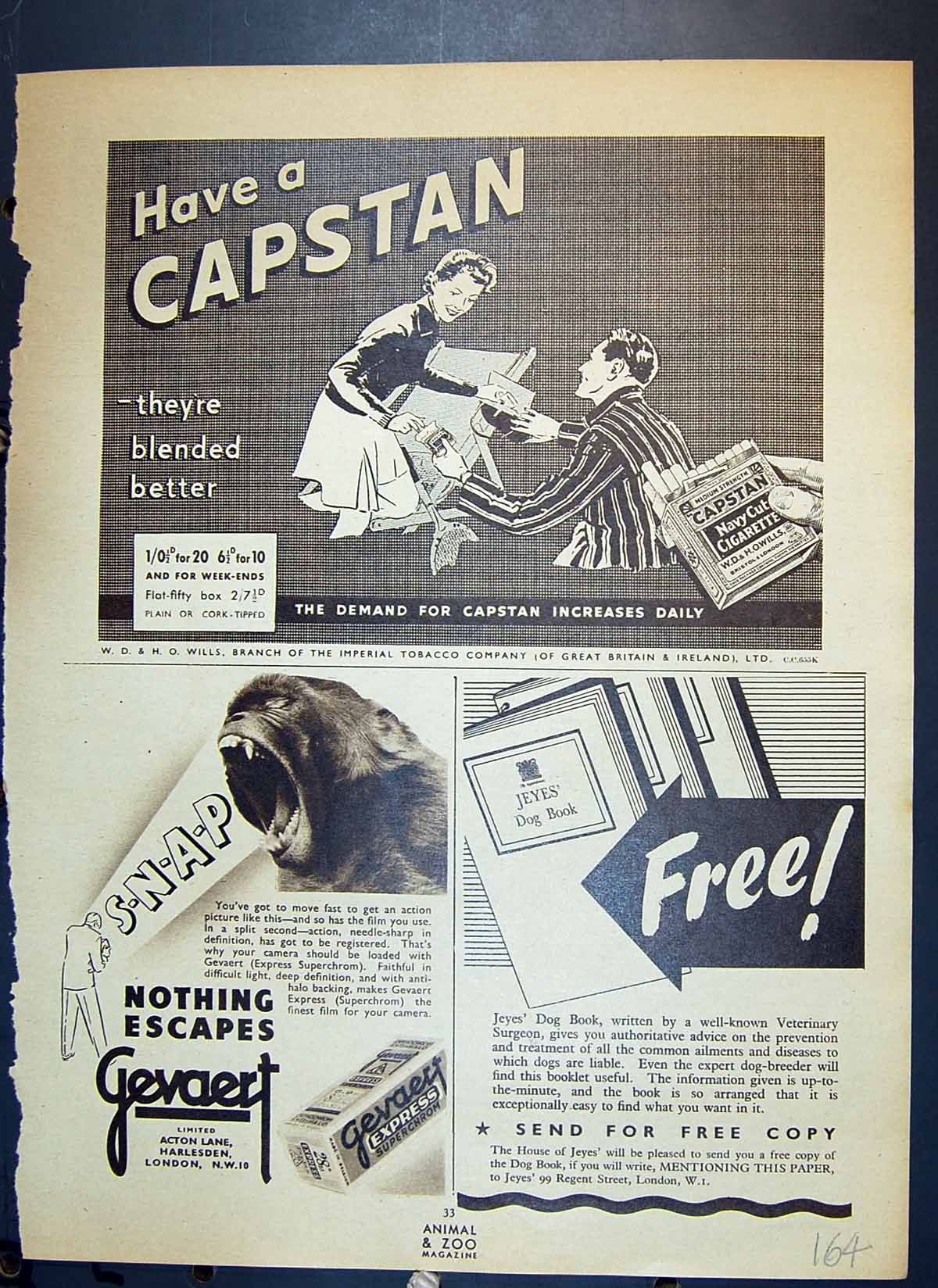 Old Capstan Navy Cut Cigarettes Gevaert Jeyes Dog Book Sea Anemones