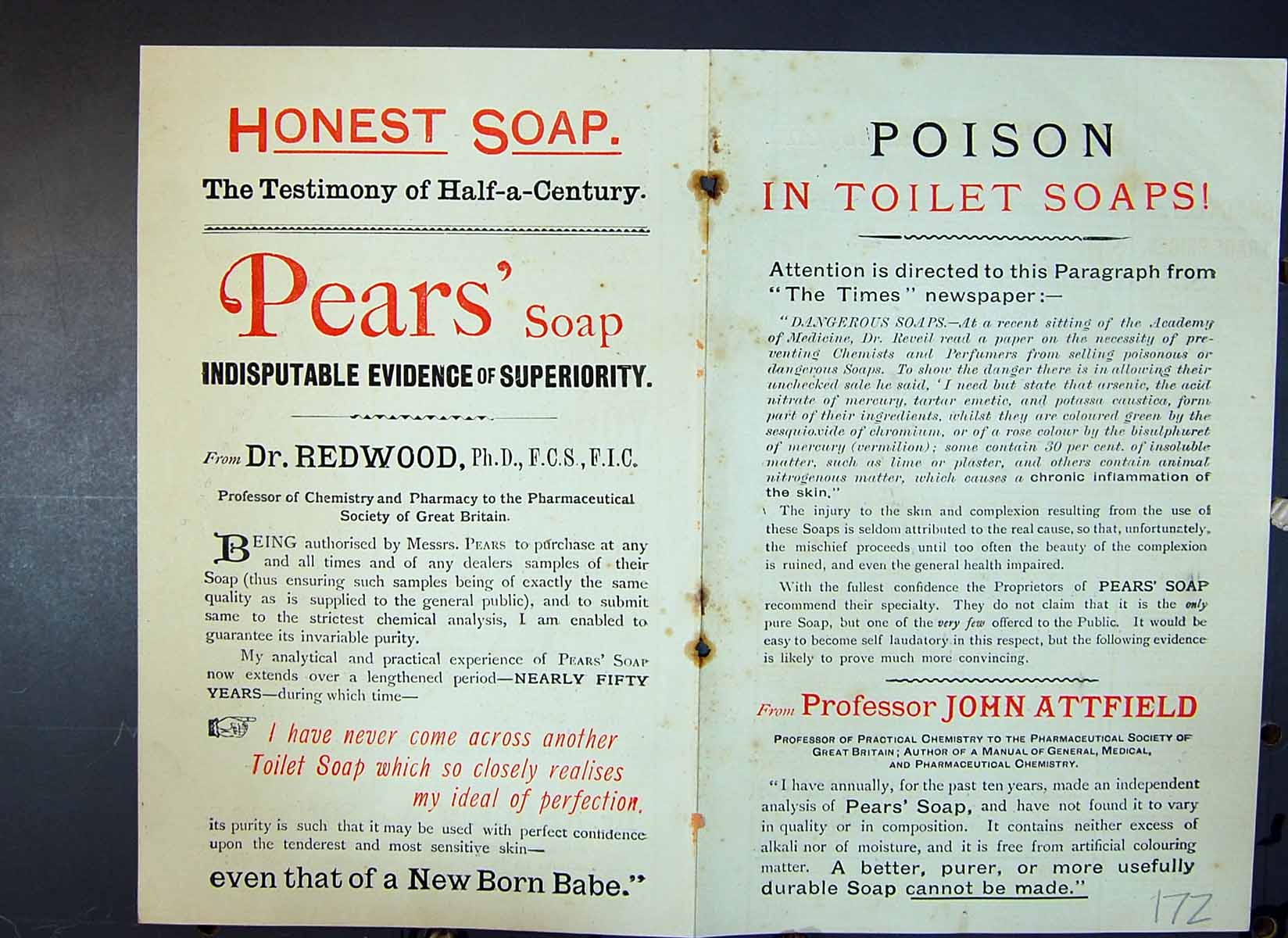 Old Advertisement Pears Toilet Soap Andrew Wilson Edinburgh Universit