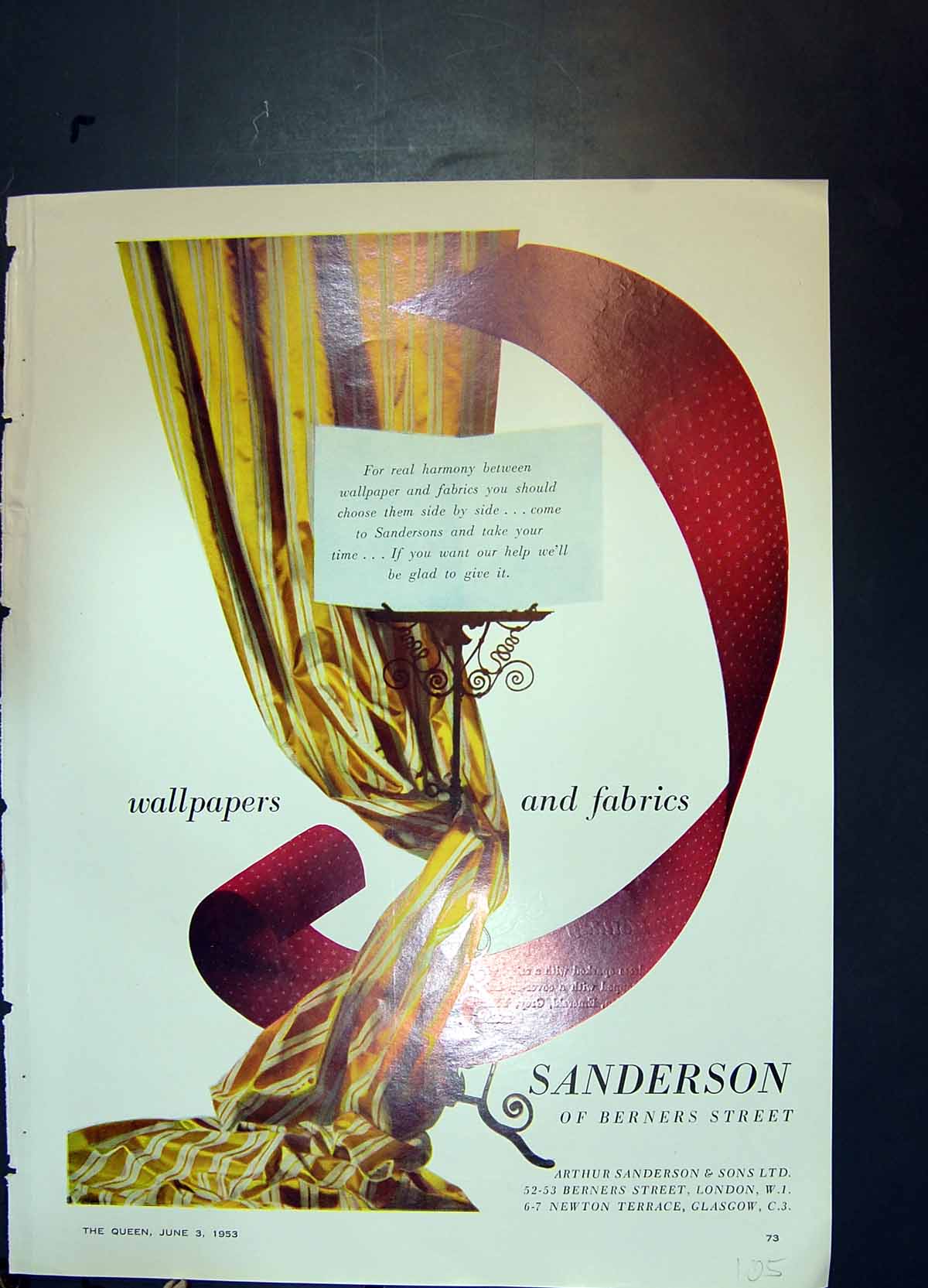Antique Print Sanderson Wallpaper Fabrics Lillywhites Poplin Sundress 1953 20th