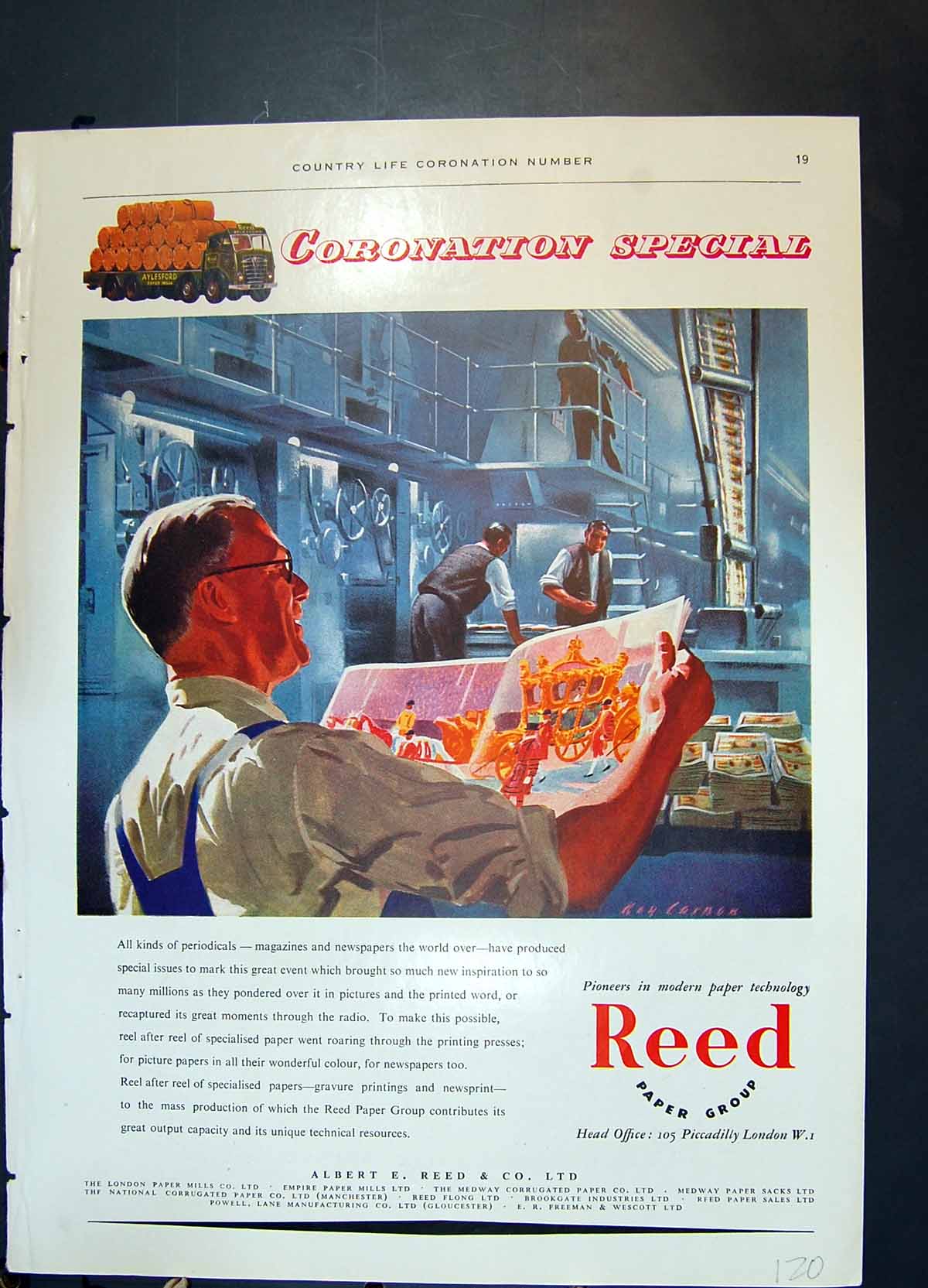Old Print Coronation Special Reed Paper Group Alliance Assurance Co 1953 20th