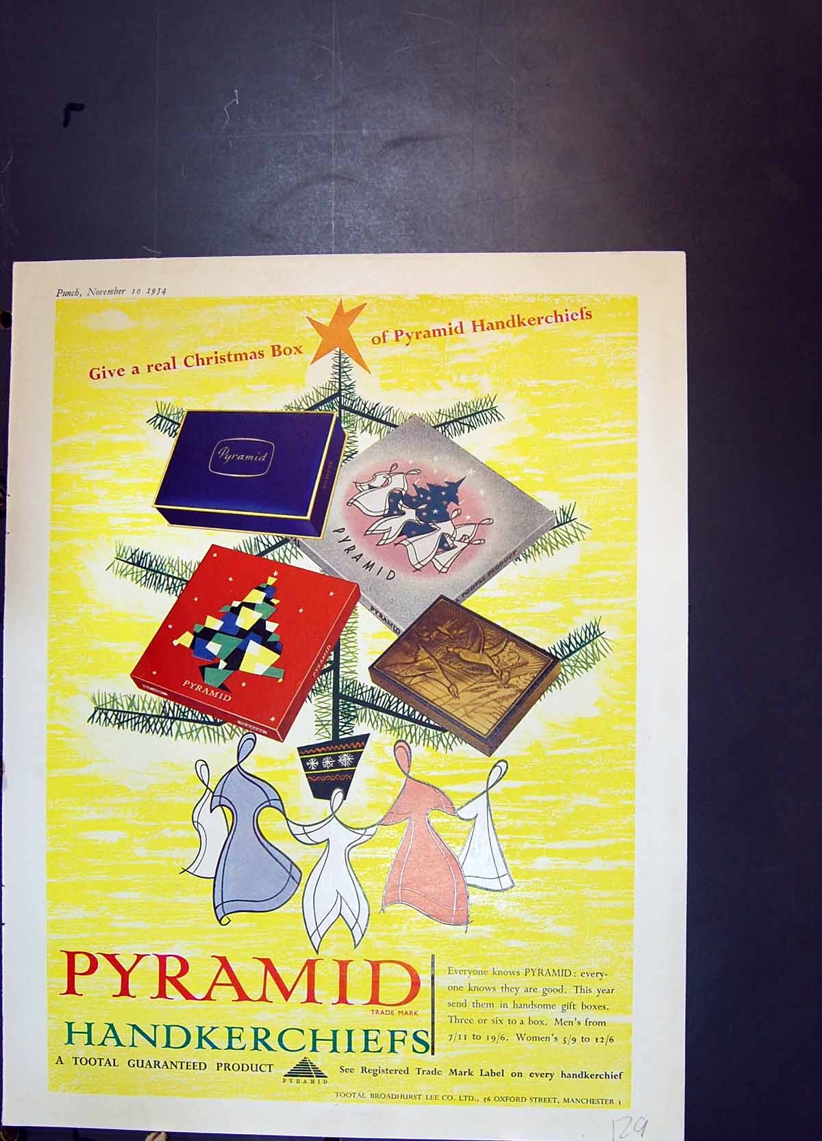 Old Print Pyramid Handkerchiefs Fly British B O A C London New York 1954 20th