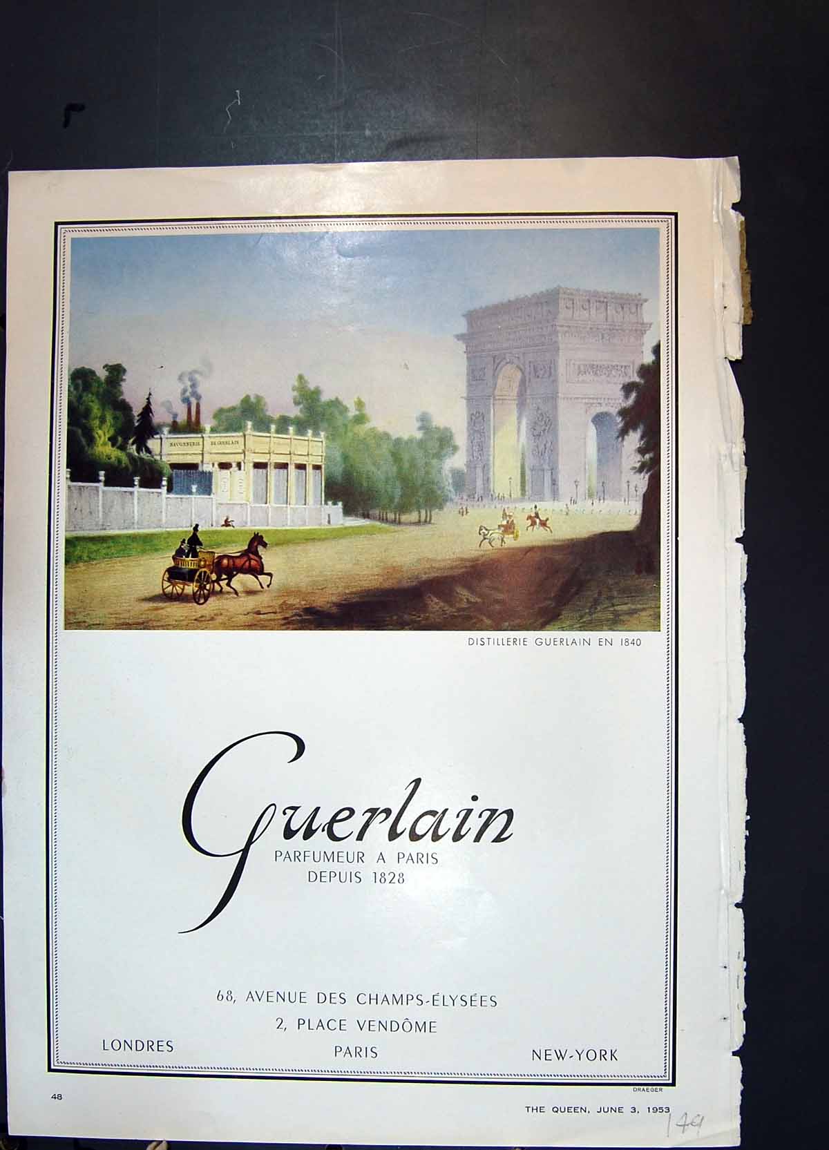Old Vintage Print Guerlain Perfume Paris Pringle Scotland Sweaters 1953 20th