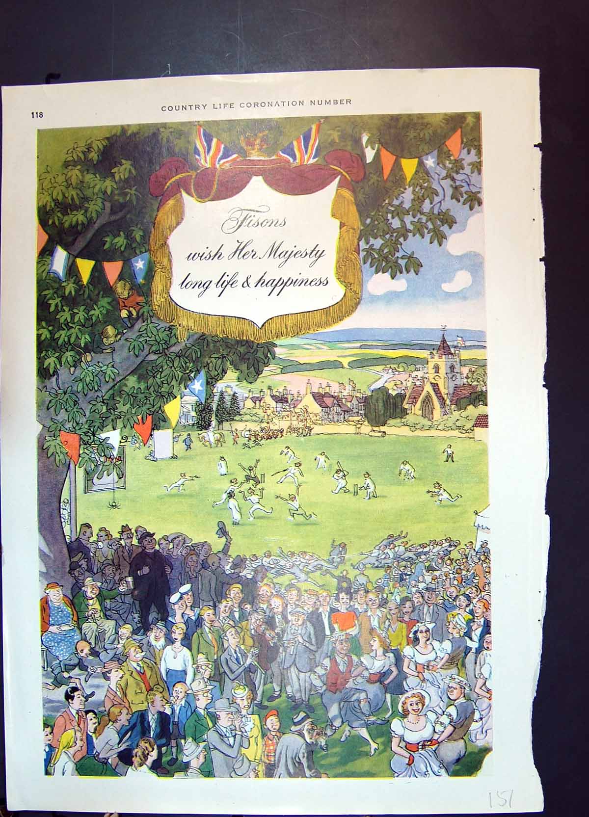 Antique Old Print Fisons Wish Her Majesty Long Life Atco Motor Mowers 1953 20th