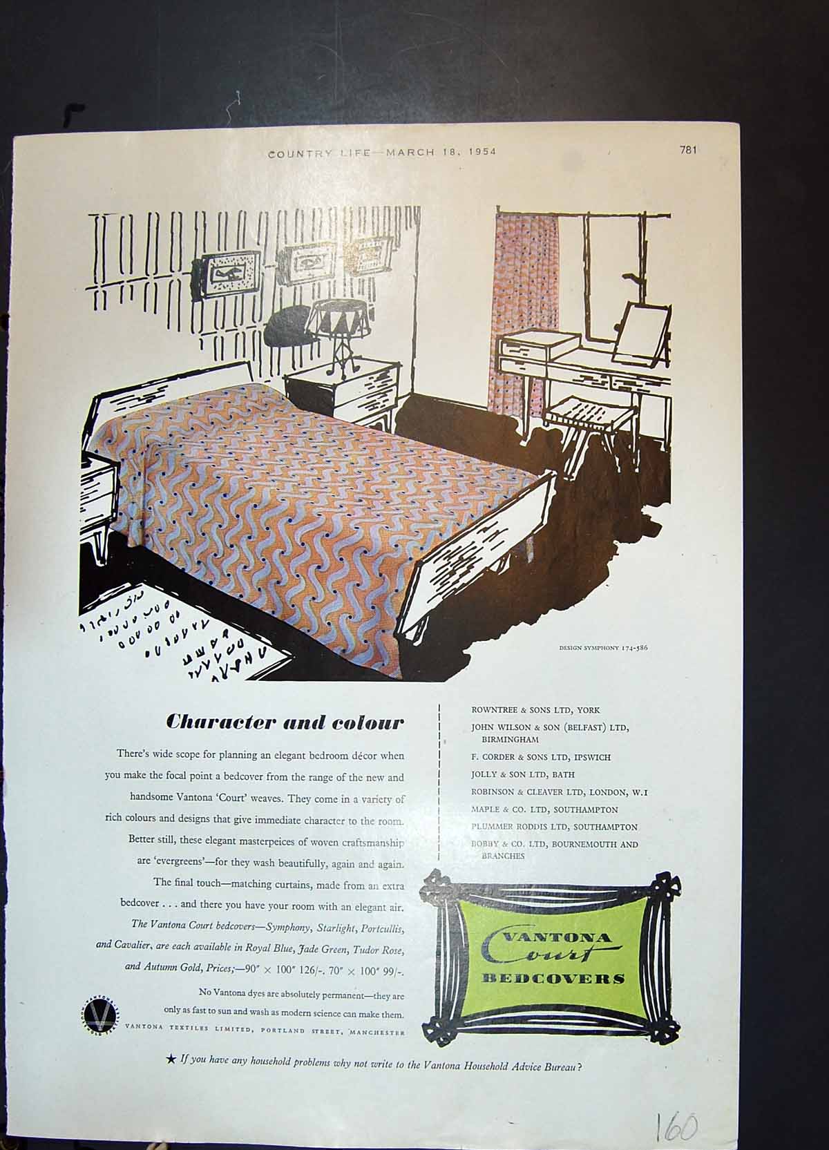 Old Print Vantona Textiles Court Bedcovers Coal Utilisation Council 1954 20th