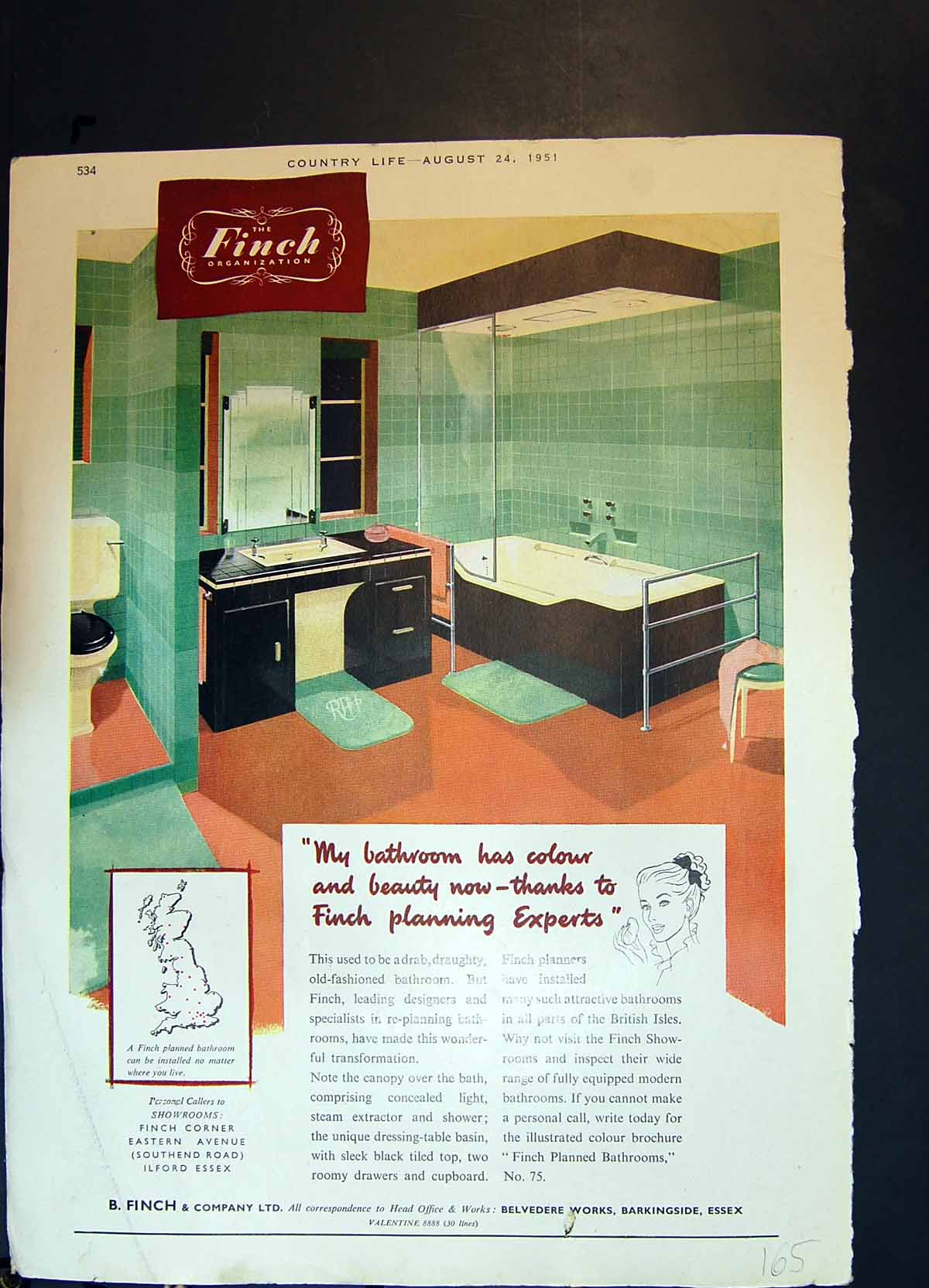 Antique Old Print Finch Planned Bathroom Country Life Harvest Weather 1951 20th