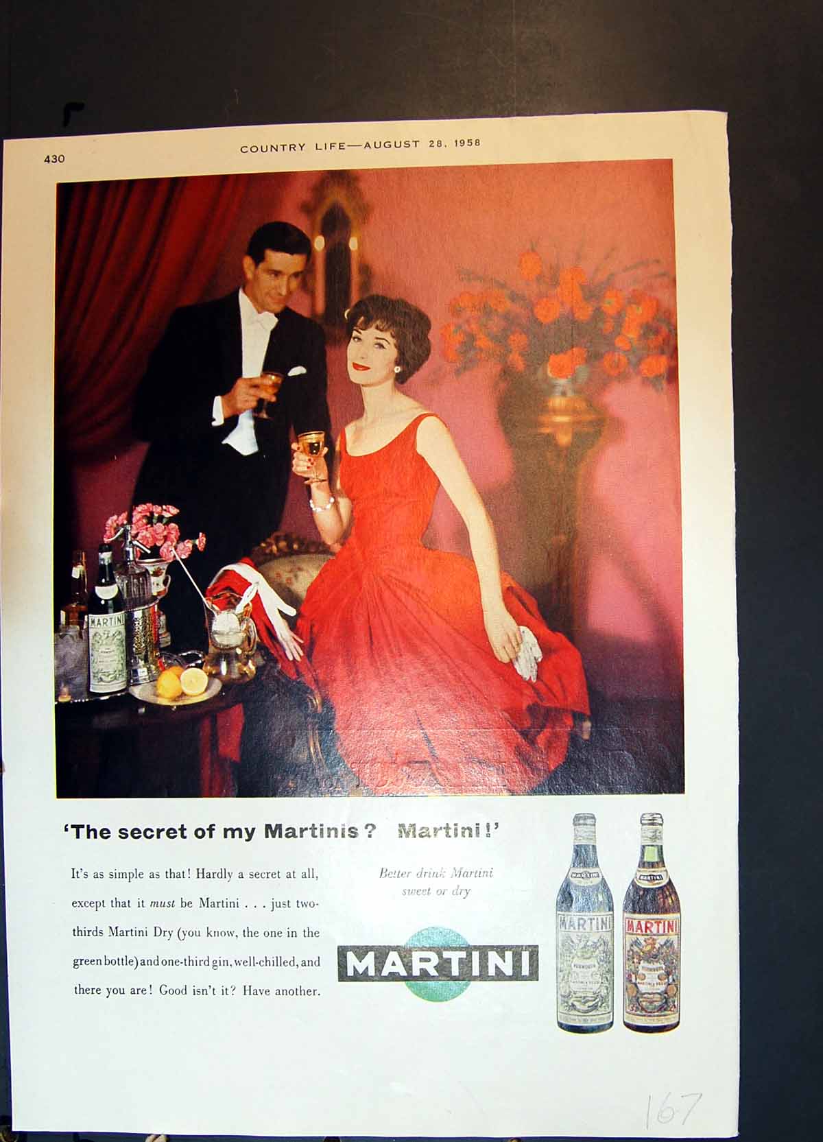 Antique Old Print Martini Sweet Or Dry Bergermaster Perfect Paint Finish 1958