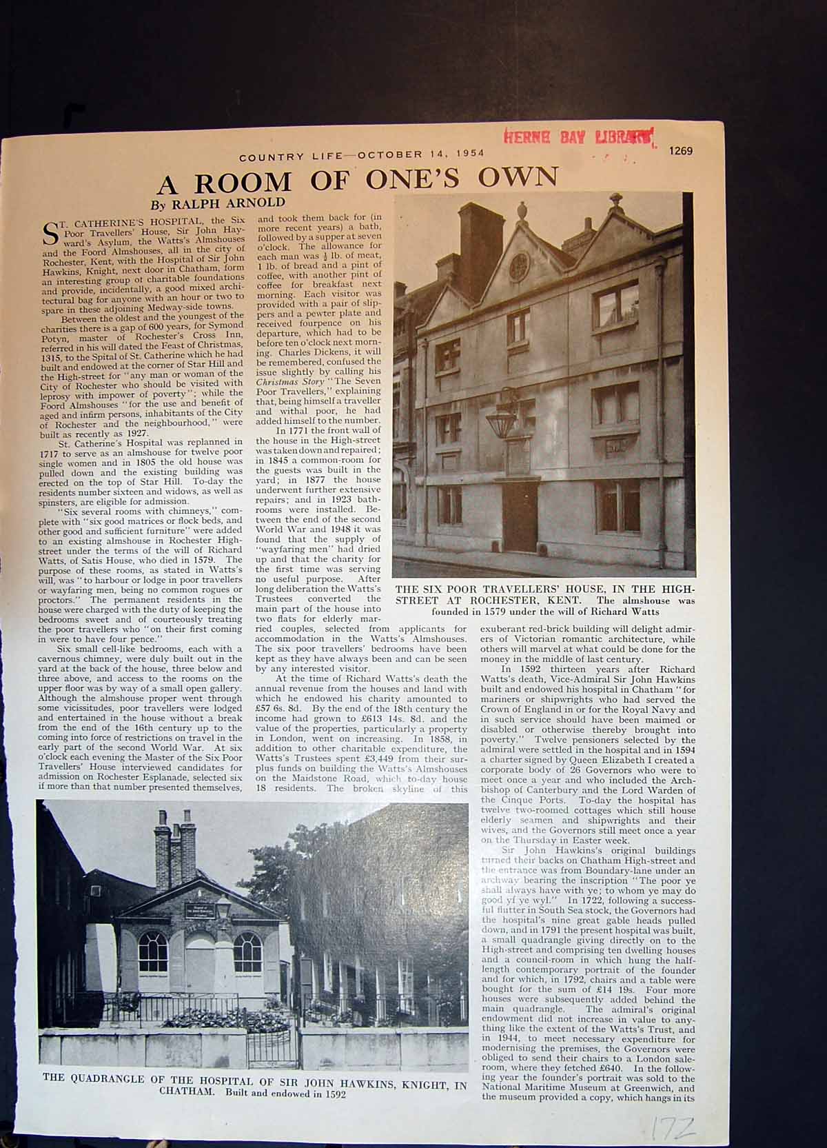 Old Hospital Sir John Hawkins Chatham Foord Almhouses Rochester 1954 20th