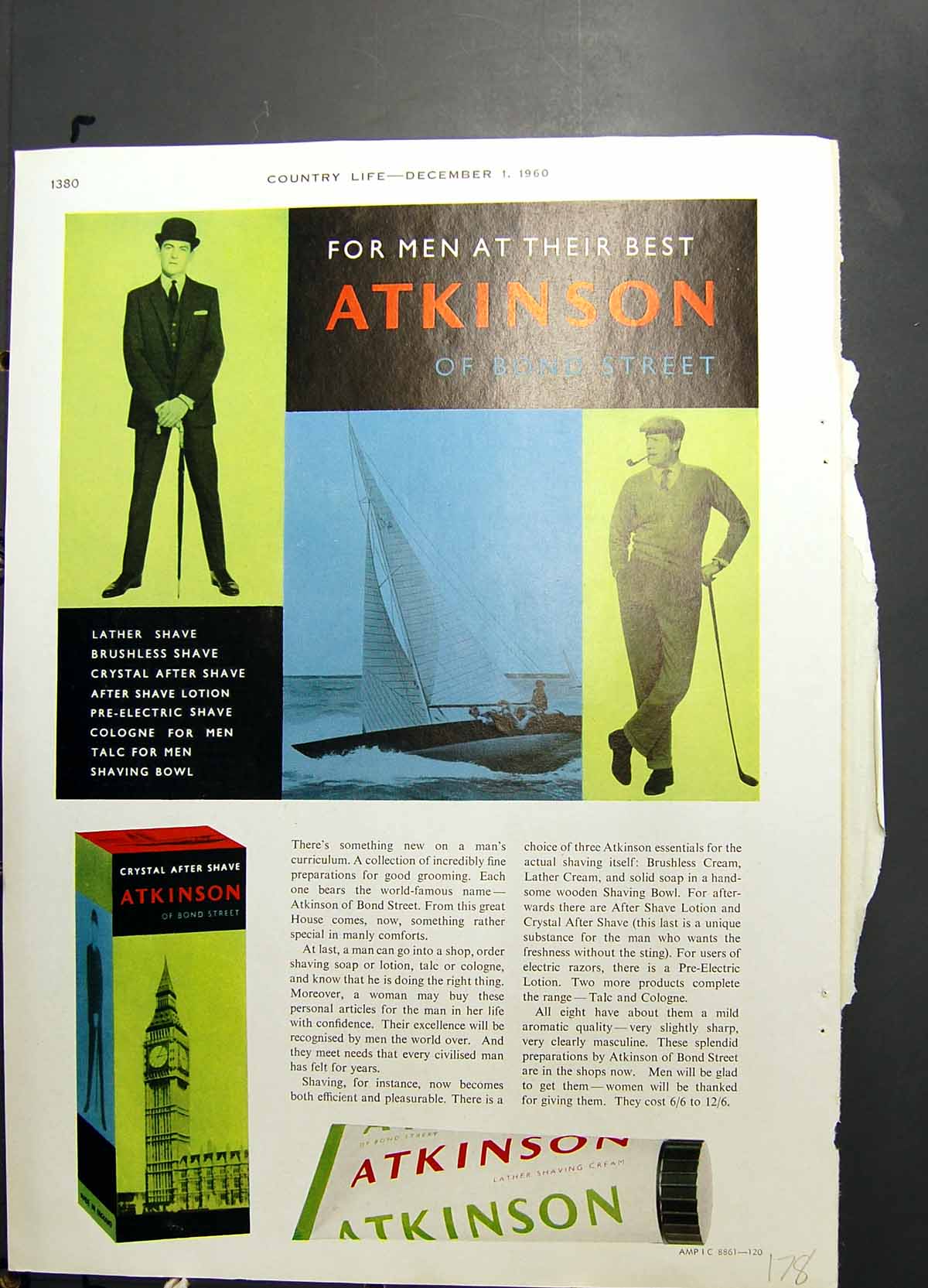 Antique Old Print Atkinson After Shave Cologne Men Carrington Watch Ring 1960