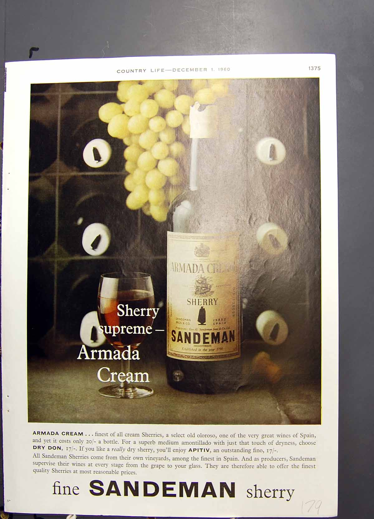Antique Old Print Sandeman Sherry Hamilton Inches GJewellery Tamara Furs 1960