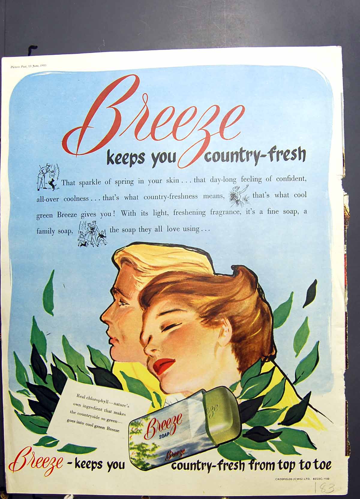 Original Old Vintage Print Breeze Soap Country Fresh Gillette Razor Blades 1953