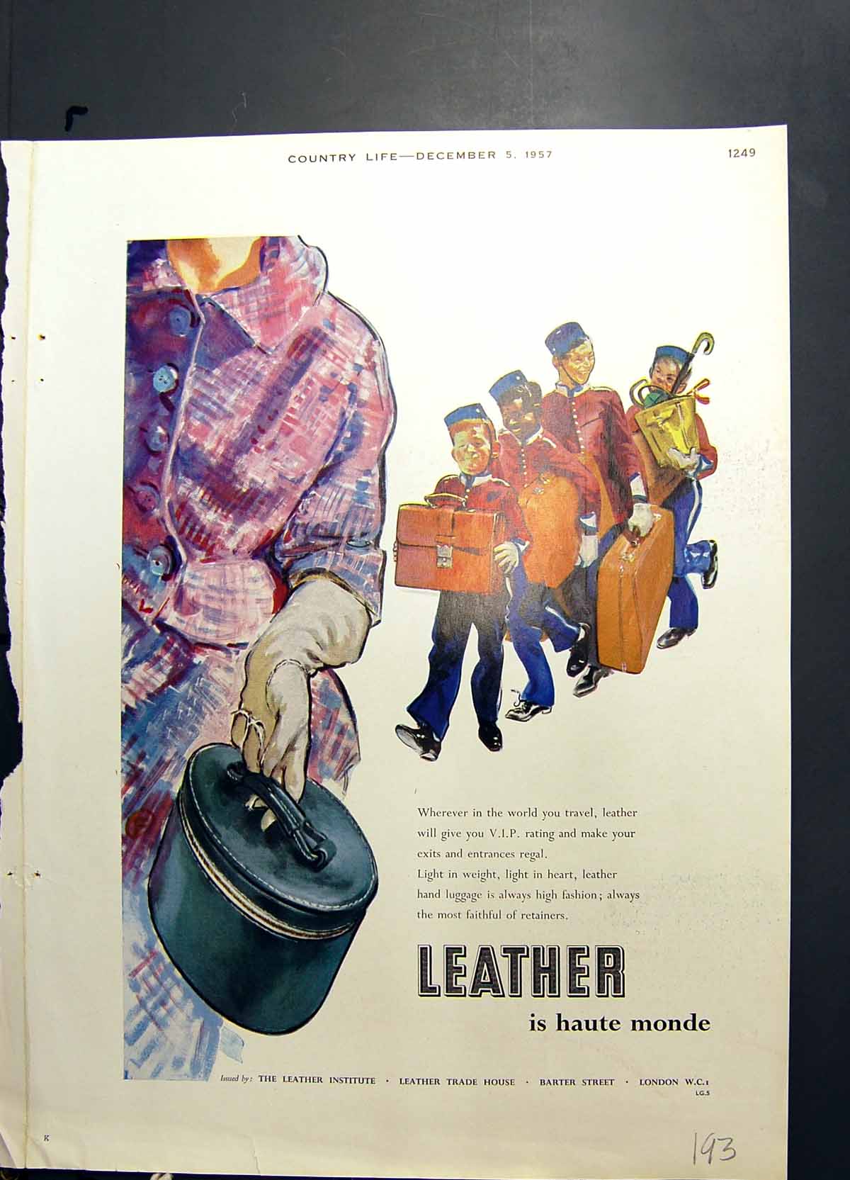 Old Print Leather Haute Monde Cartoon Leonardo Da Vinci Virgin Child 1957 20th