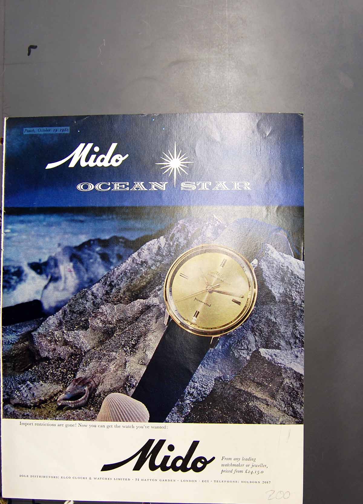 Original Old Vintage Print Nido Ocean Star Watch Senior Service Cigarettes 1960