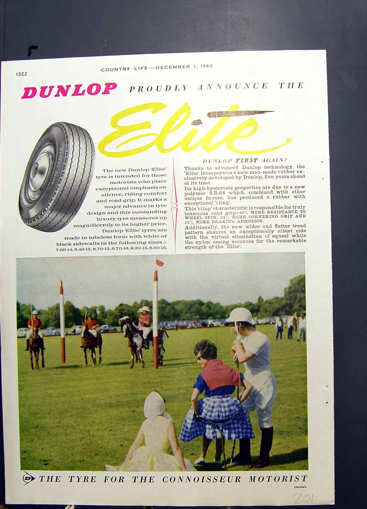 Antique Old Print Dunlop Tyres Connoisseur Motorist Buzzard Nest Essex 1960