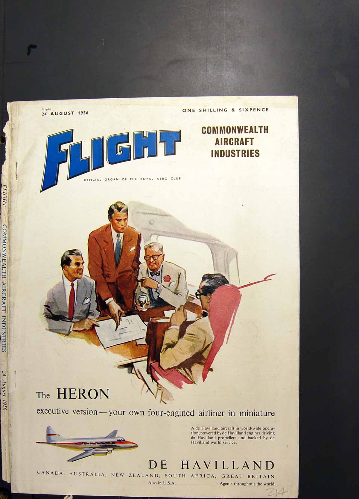 Antique Old Print Heron Airliner De Havilland Avro Aircraft Ltd Canada 1956