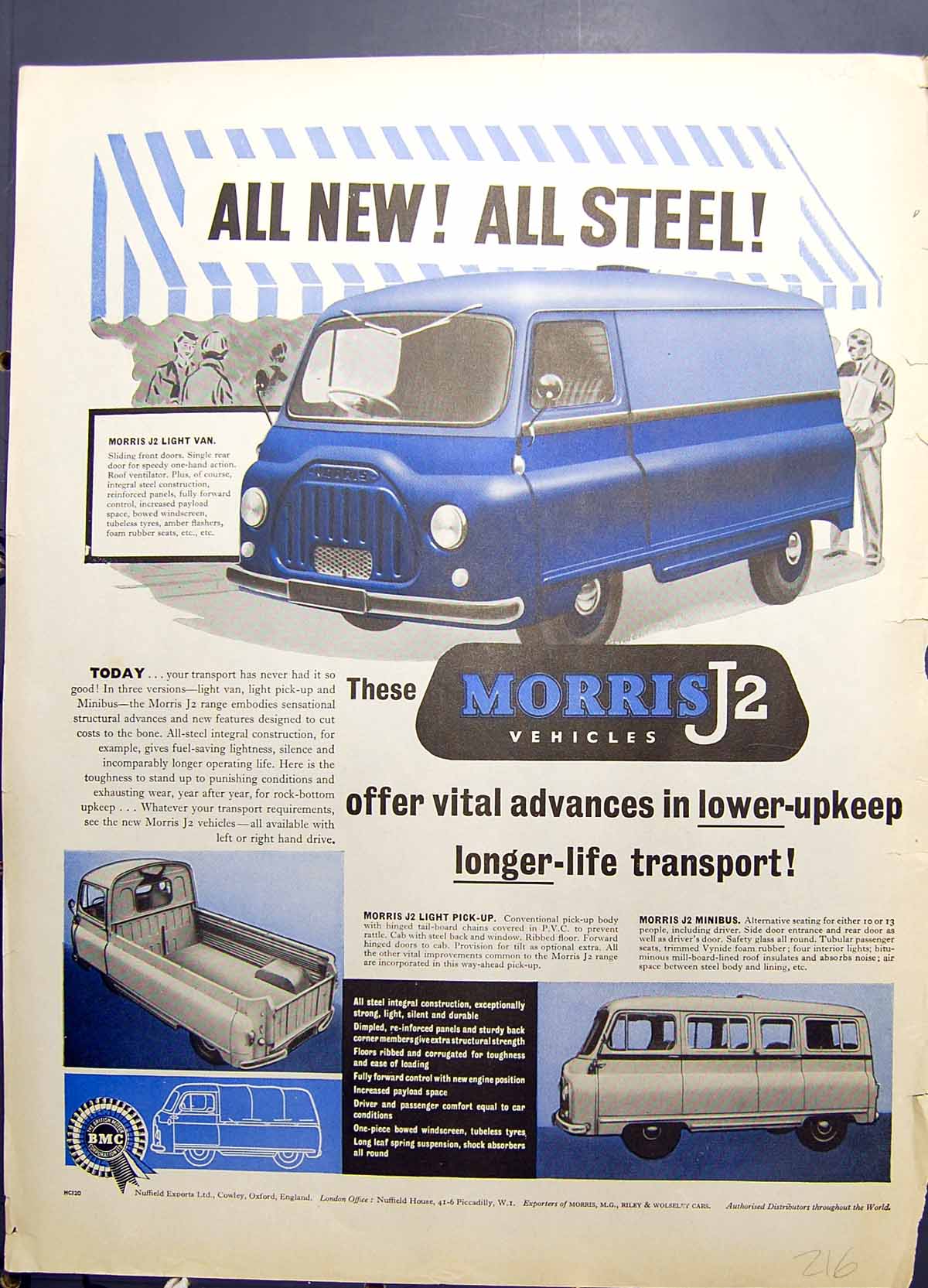 Old Antique Print Morris J2 Light Van Pick Up Minibus All New All Steel