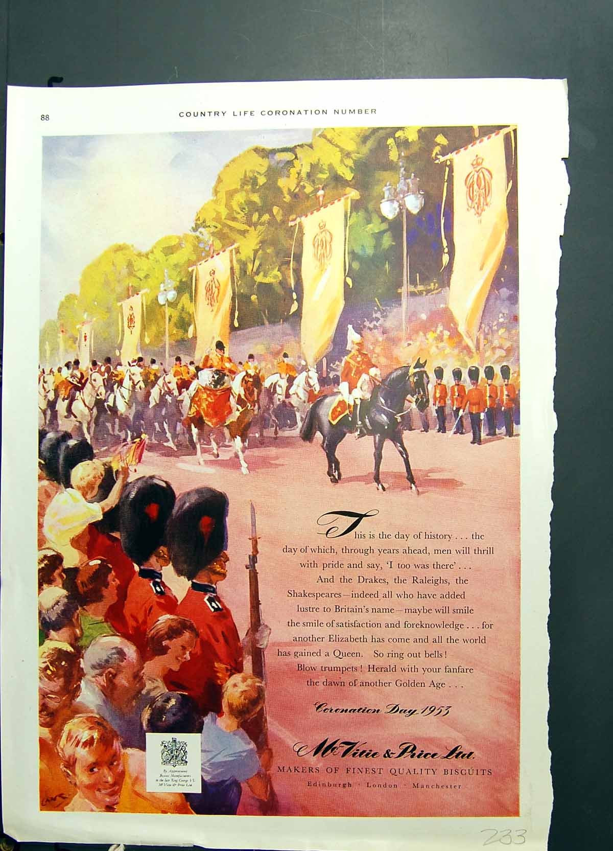 Old Print Mcvitie Price Biscuits Lord Mayors Coach Door Panel Wisdom 1953 20th