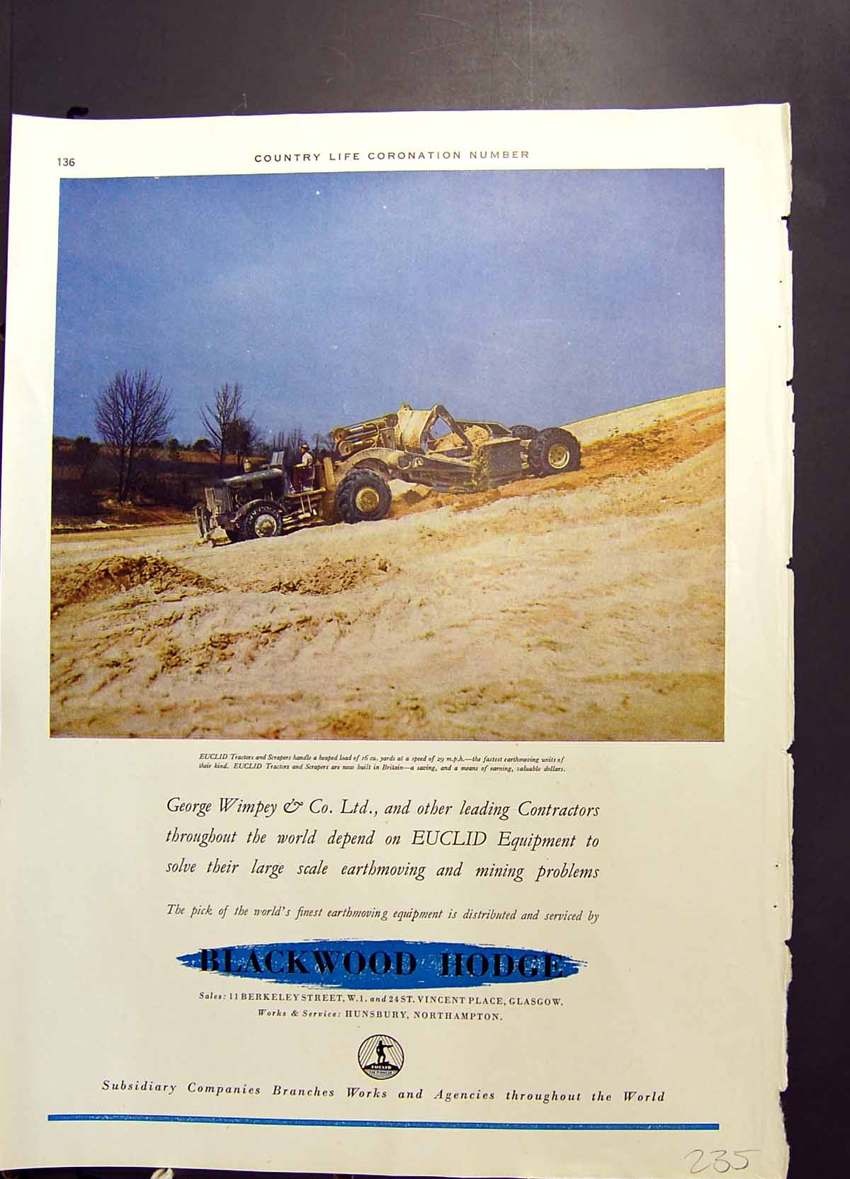 Antique Print Blackwood Hodge Earthmoving Equipment Marquess Salisbury 1953