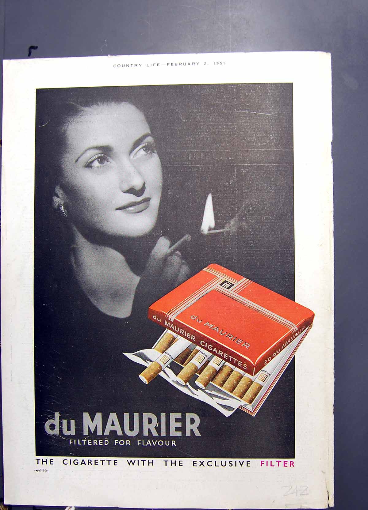Original Old Vintage Print Du Maurier Cigarette With Exclusive Filter 1951 20th