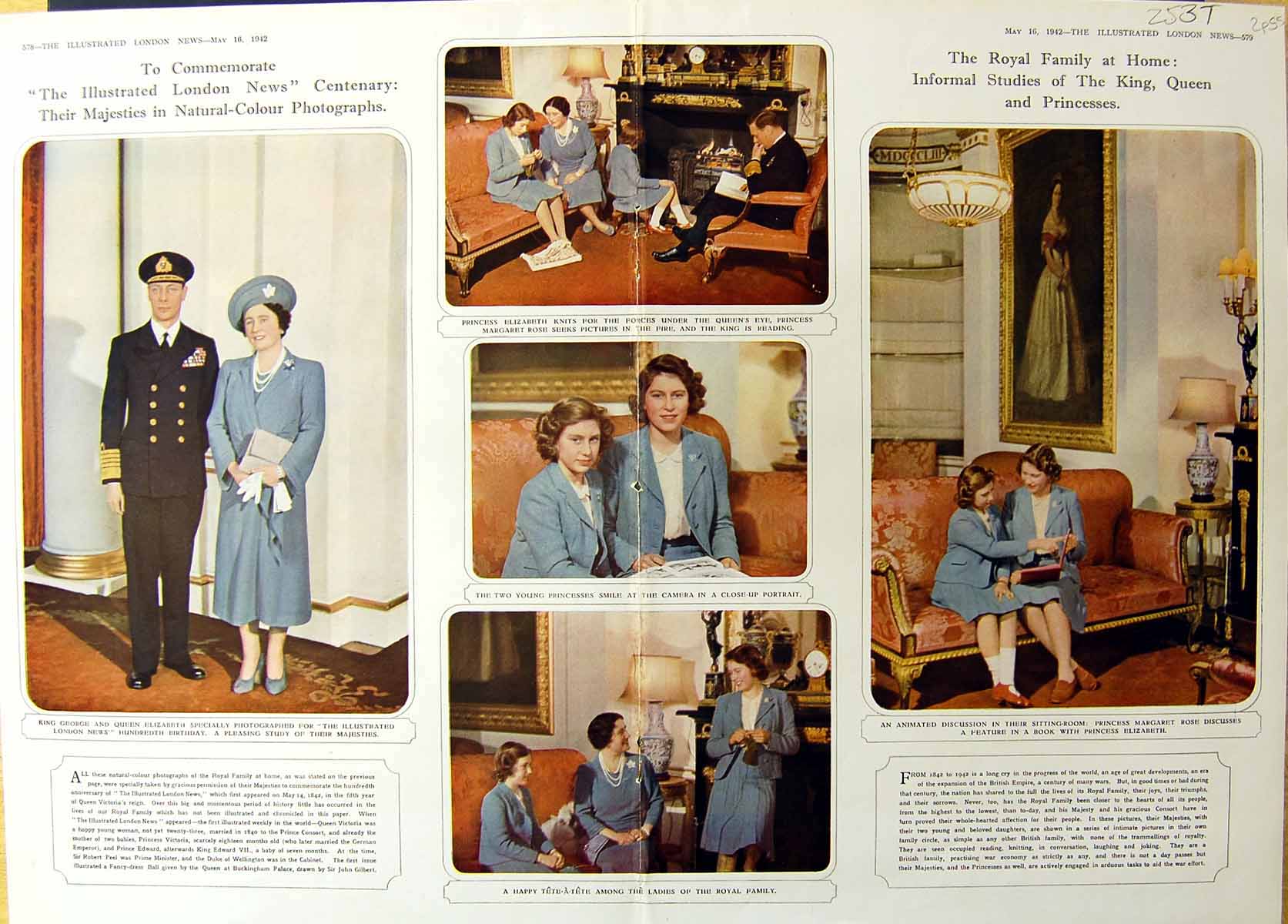 Old Royal Family Home King George Queen Elizabeth Princesses 1942P 20th