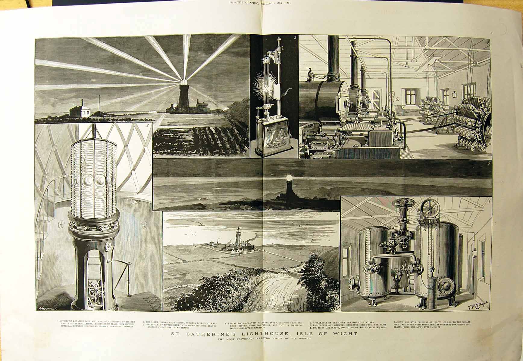 Antique Old Print St Catherines Lighthouse Isle Wight Rotating Lantern 1889